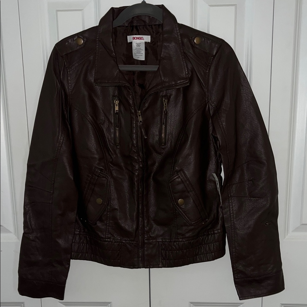 Dark Brown Faux Leather Jacket